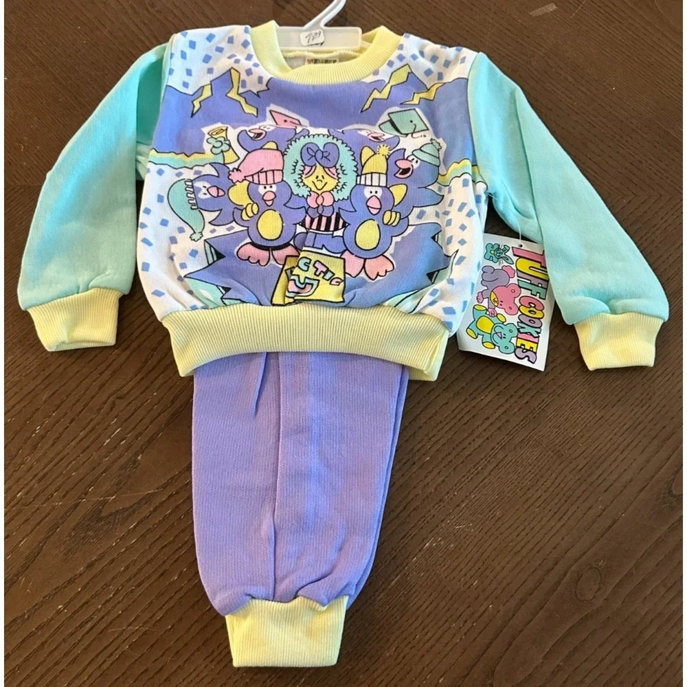 NWT Vintage 1990s Tuff Cookies Playwear Baby Sweats Outfit‎ 24M Arctic Penguins